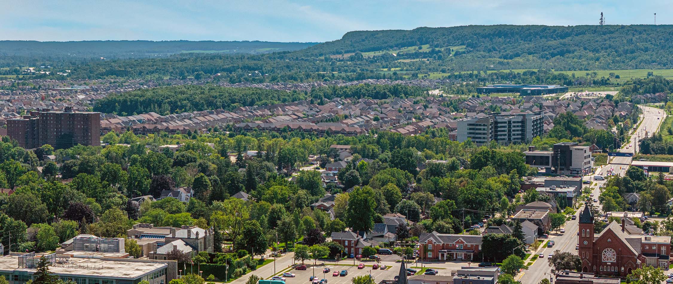A residential community in Milton with the Niagara Escarpment in the background