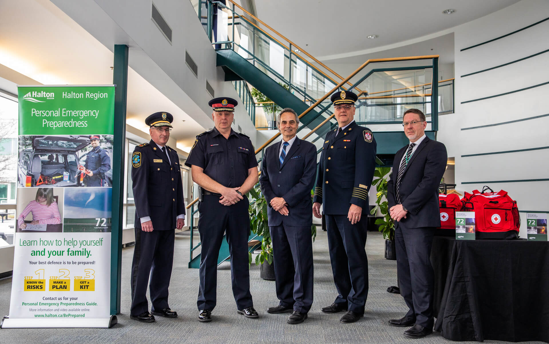 Halton's Paramedic Services Chief, Police Services Chief, Regional Chair, Fire Coordinator, Chief of Emergency Management, and Oakville's Fire Chief and 