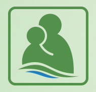 Halton Parents logo showing a graphic representation of a parent and child of a non-specific gender in the colours of the Halton logo (green and blue).