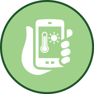 hand holding phone, showing hot temperature on phone screen icon