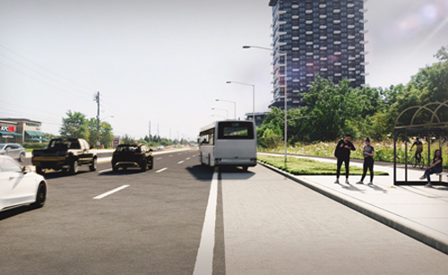 View of southbound Trafalgar Road lanes at Dundas Street